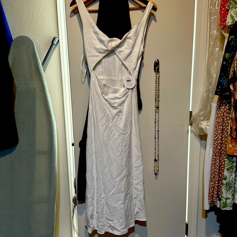 Petal and pup white midi cut out linen dress